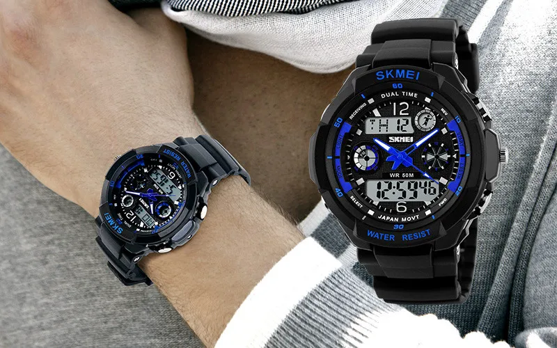 SKMEI Элитный бренд мужские спортивные часы цифровой светодиодный спортивные наручные часы 50 м Водонепроницаемость Relogio masculino для Мужские кварцевые часы