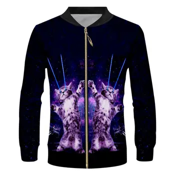 

Fall Winter Mens Baseball Jackets Coats Funny 3d Laser cat Print Zipper Varsity College Team Jacket Unisex Custom Big Size S-6XL