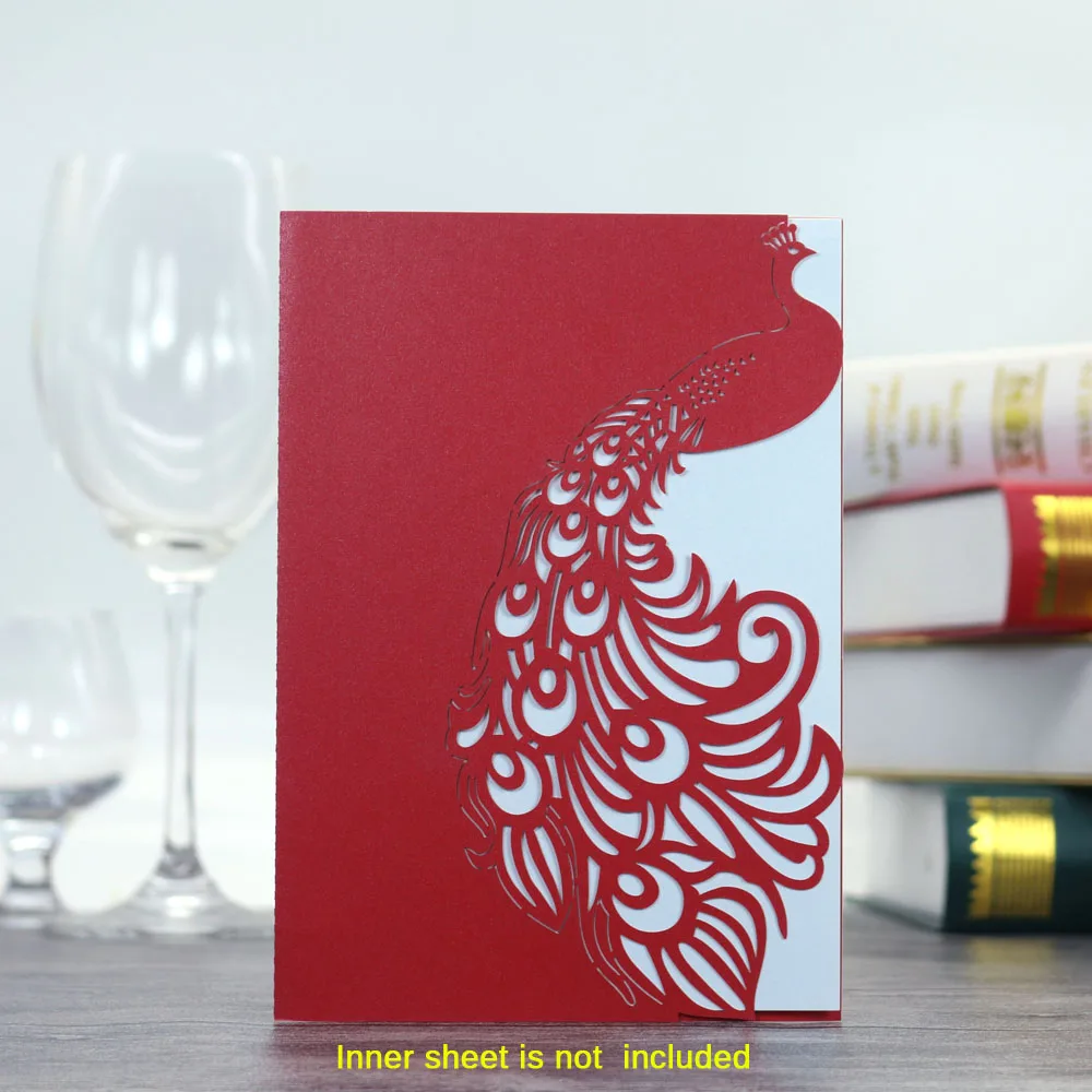  10pcs/set Elegant Carved Peacock Pattern Laser Cut Wedding Invitation Card Event Party Supply Shiny - 32842218700