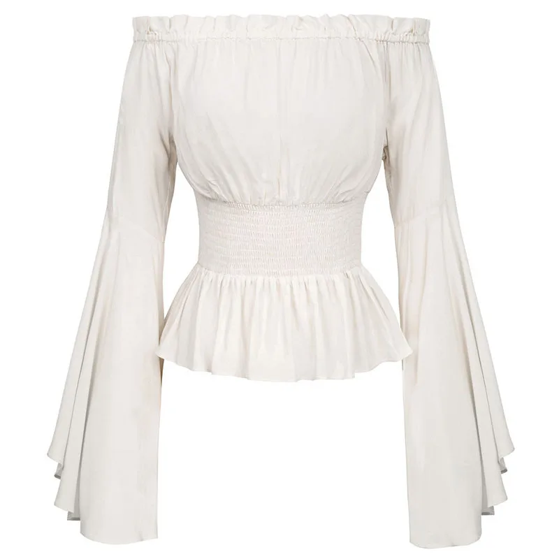 Women Off Shoulder Sexy Blouse Female Long Flare Sleeve Women's Vintage Shirt Corset Blouse Tops Femme Blusas Camisas Mujer