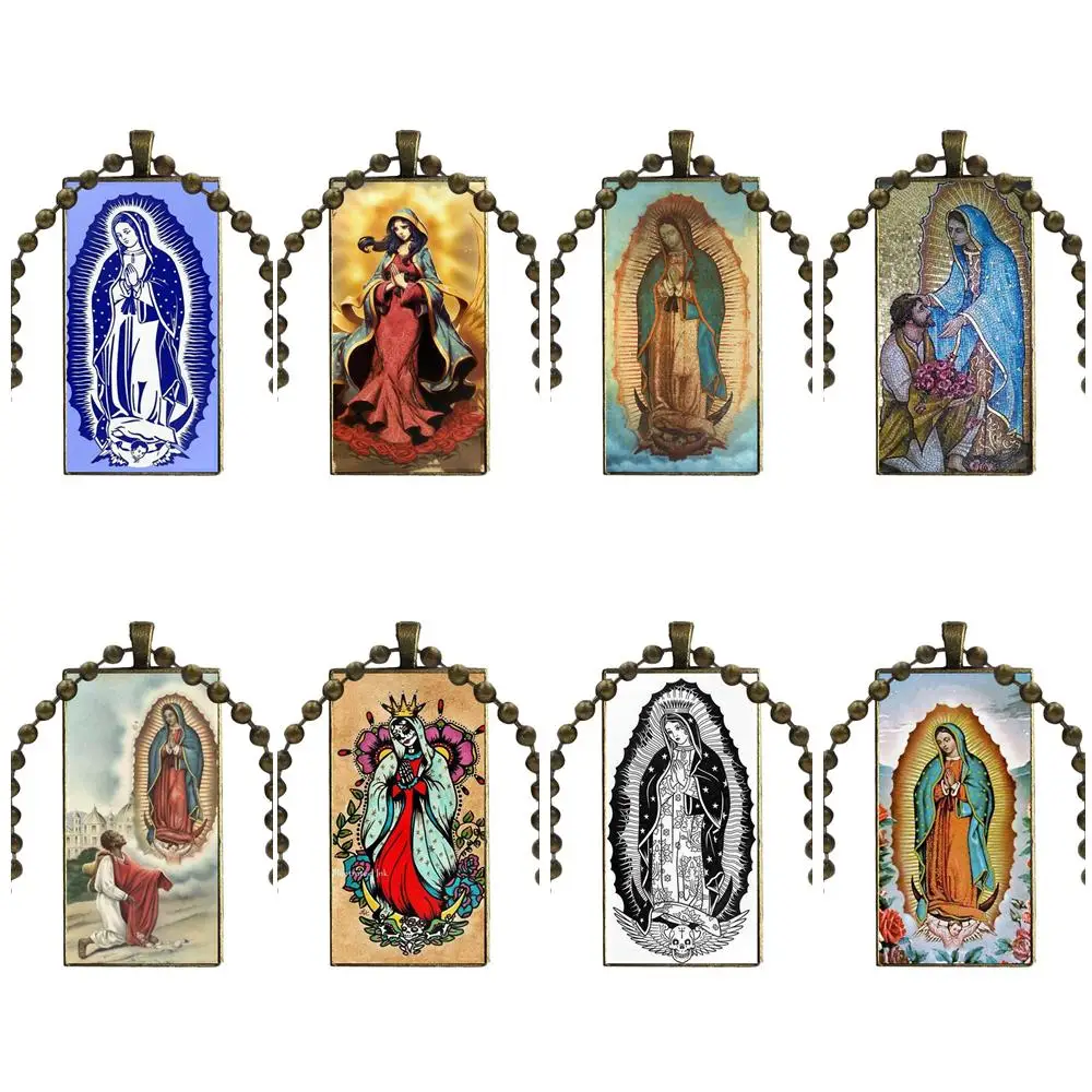 

For Women Party Glass Pendant Galaxy Pendant Necklace Women Bronze Plated Necklaces Jewelry Virgin De Guadalupe Virgen Mary