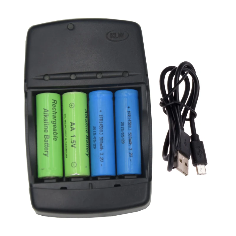 Battery Charger Fast Charger Battery Charger Adapter 4 slots Smart USB Battery Charger for Rechargeable Battery AA AAA AAAA 1.5V Alkaline 14500 10440 16340 10440 3.2V LiFePo4