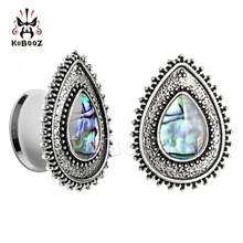 KUBOOZ, 2 piezas, Piercing para oreja, tapón de túnel de acero inoxidable en forma de pera, dilatación de concha, joyería corporal, pendientes, calibres para mujeres y hombres