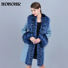 HDHOHR Горячая кашемировое пальто для женщин Зимний воротник с натуральным лисьим мехом Куртка из натуральной кожи лисий мех пальто для женщин