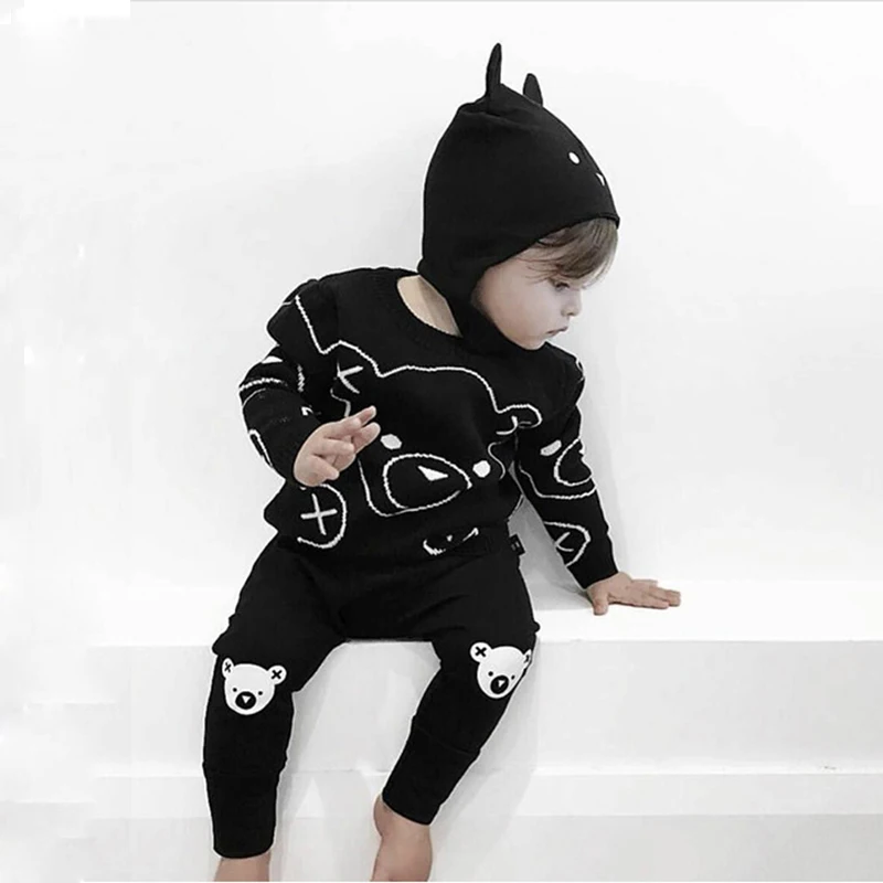Модные свитера для маленьких девочек свитер с рисунком кота для мальчиков осенне-зимний детский пуловер Топы, хлопковая трикотажная одежда для малышей возрастом от 1 года до 8 лет