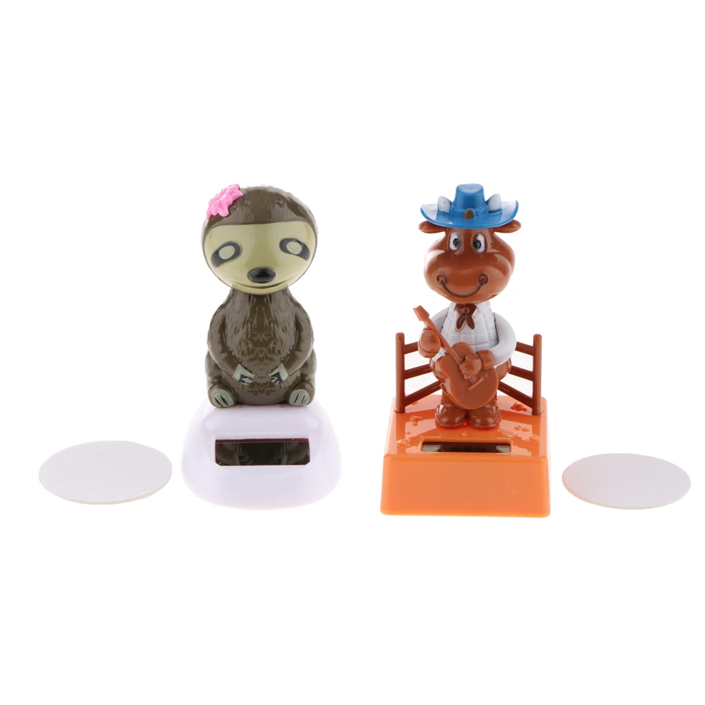 2pcs Novelty Solar Powered Animal Figure Toy Birthday Thanksgiving Christmas Gift Sloth + Ox