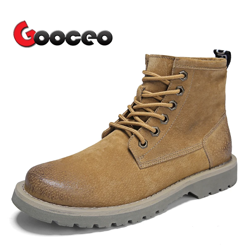 

Men's Ankle Boots Chukka Cotton-Padded Boots Outdoor Safety Work Winter Leather Warm Lace-Up High-top 6 inch Black Nubuck
