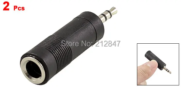 3.5mm Male to 6.35mm Female Jack Audio Speaker Cable Connector Adapter Black 2 Pcs.Bjpg