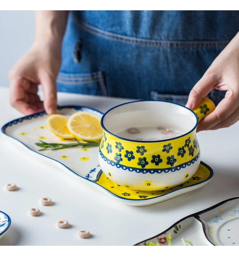 ANTOWALL японский-стиль завтрак чаша с ручкой овсяная мука салат мгновенный супница домашний ручная краска маленький цветочная керамическая чаша