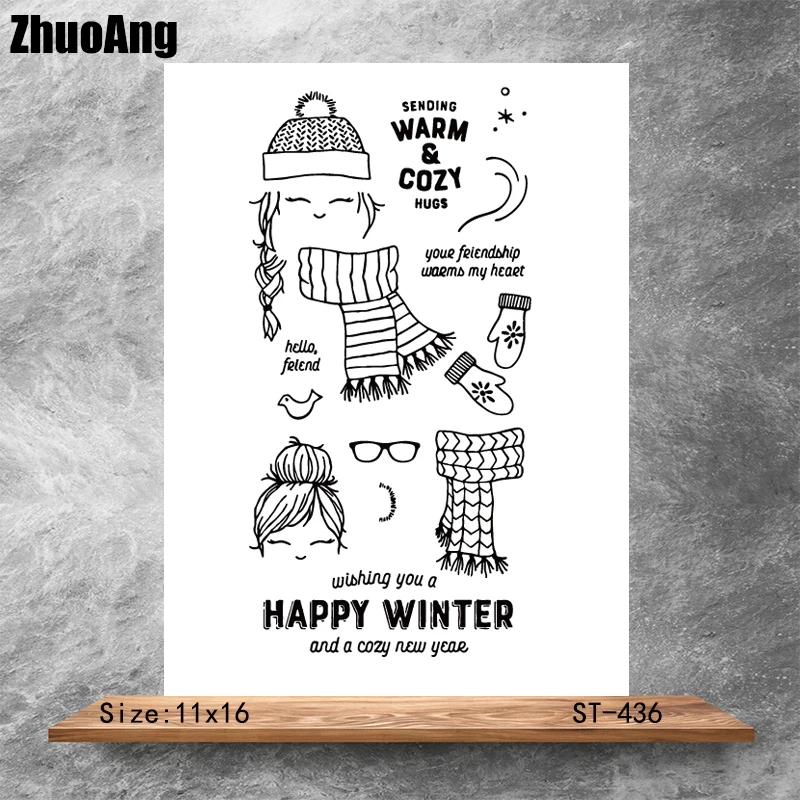 

HAPPY WINTER Transparent Clear Stamps DIY Scrapbooking Album Card Making DIY Decoration Making Embossing Stencil