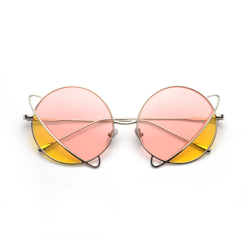 KEHU женские круглые ретро-очки, двухцветные офтальмологические линзы, дизайн, сплав, очки, оправа, планета, моделирование, дизайн, глазки, UV400, K9461 - Цвет линз: C2 Pink Yellow