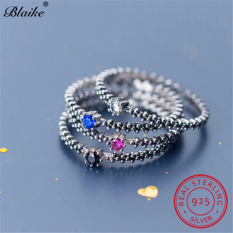 

Minimalist 925 Sterling Silver Thin Rings For Women Wedding Bands Open Engagement Ring Stacking White Blue Stone Ring Jewelry