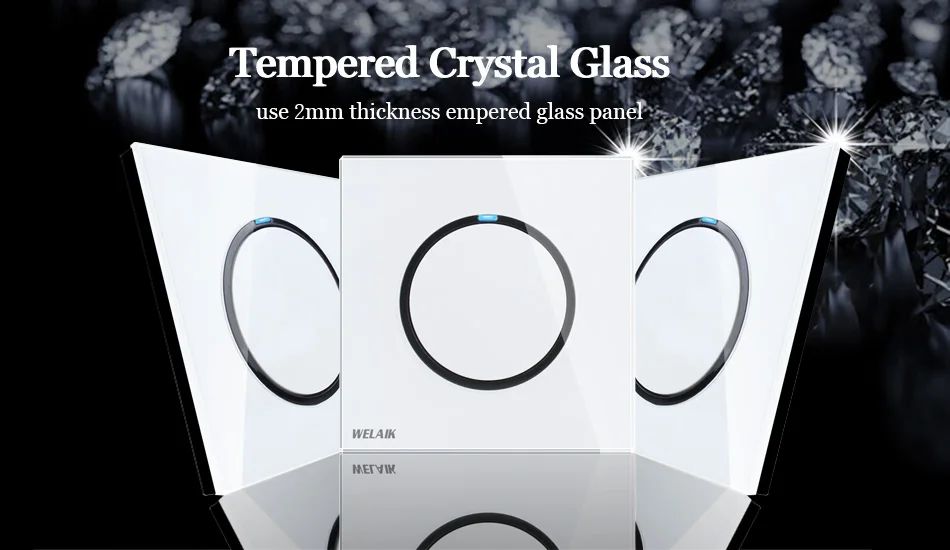WELAIK UK standard-Crystal Glass-Panel Push-Button Switch-Wall Light-Switch AC110-250V 1Gang-1Way B1711W
