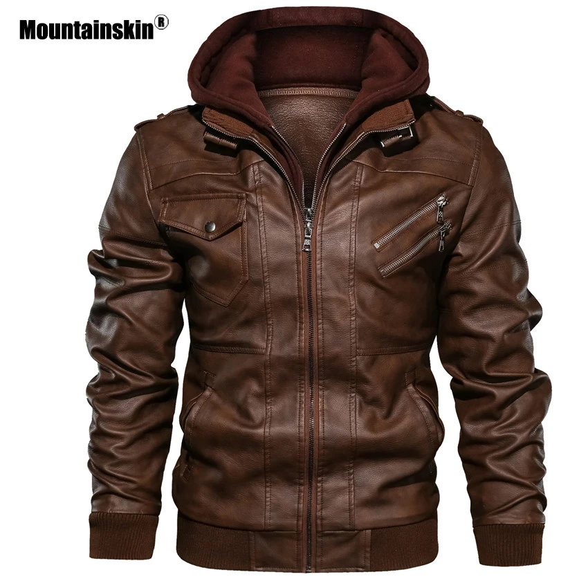 Mountainskin Chaqueta de cuero sintético para hombre, informal de motocicleta, ropa de marca, talla europea, de sintética| - AliExpress