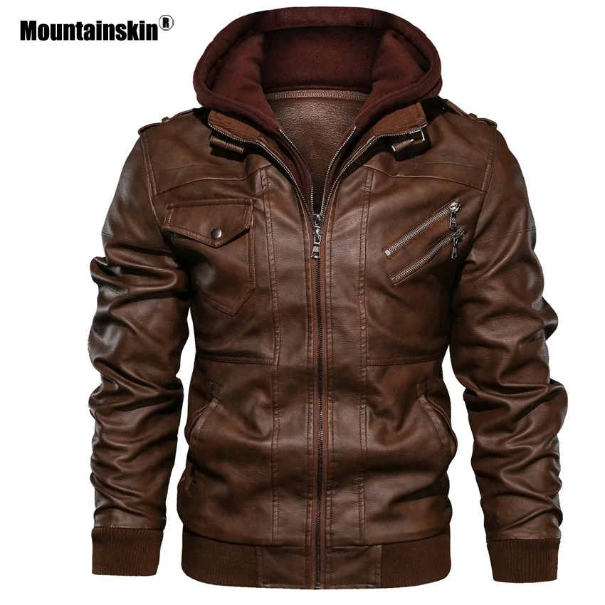 Мужская кожаная куртка Mountainskin черная Повседневная байкерская из искусственной