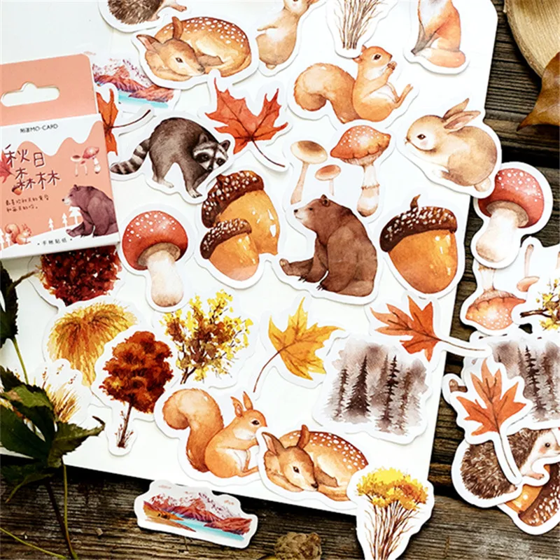 

46 Pcs/box Autumn Forest Party Adhesive Diy Stickers Decorative Album Diary Stick Label Decor Stationery Stickers