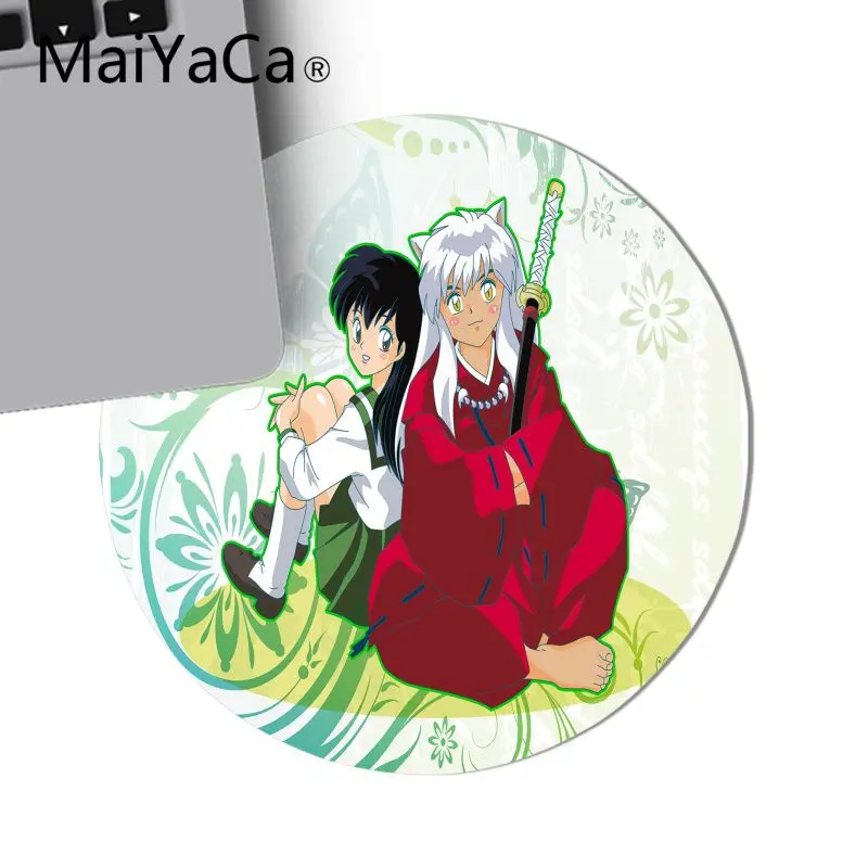 20x20cm MaiYaCa красивые аниме Inuyasha Аниме офисных мышей геймер мягкий круглый коврик для мышки с аниме подгонять изображение черный мягкий коврик для игровой мыши - Цвет: 20x20cm
