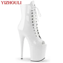 Обувь из PU искусственной кожи на высоком каблуке 20 см толстые ботинки на тонком ремешке низкая женская обувь для танцев на шесте