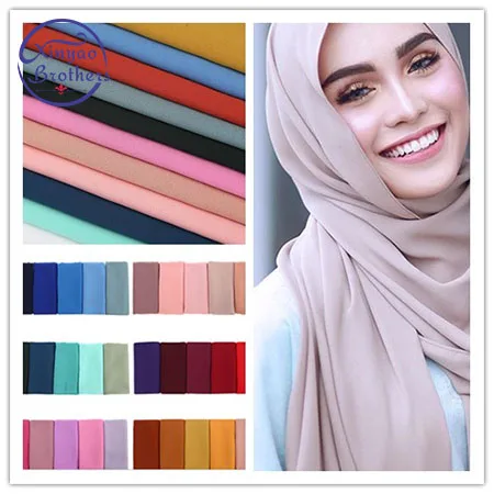 

2018 women plain bubble chiffon scarf hijab wrap printe solid color shawls headband muslim hijabs scarves Cloud Hijab Scarf