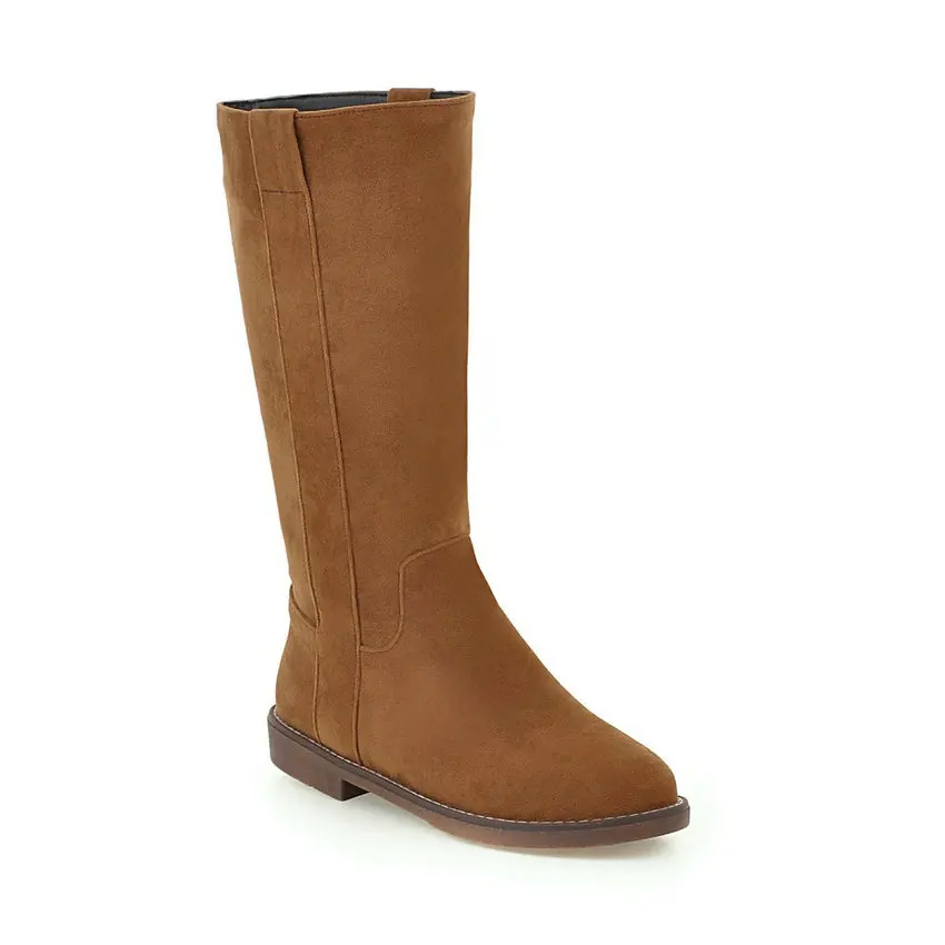2016 Flock Winter Women Shoes Short Plush Shoes Square Heel Mid Calf Boot Slip on Round