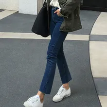 Сексуальные облегающие обтягивающие женские брюки, винтажные корейские однотонные черные джинсы с высокой талией, эластичные узкие Широкие штаны QH432