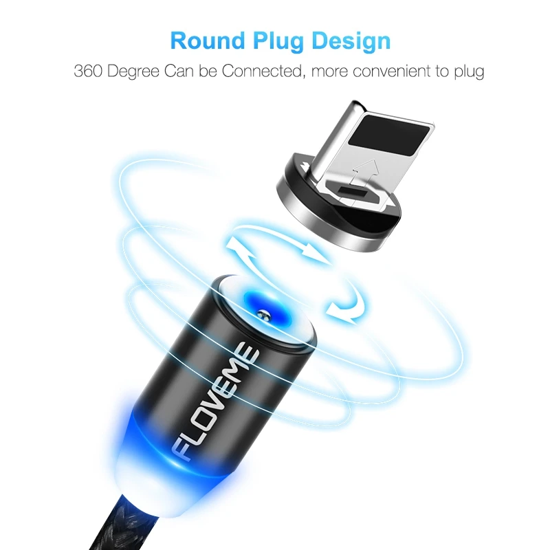 Магнитный USB кабель FLOVEME 1 м СВЕТОДИОДНЫЙ зарядный Micro для телефонов iPhone X 7 6 5 Samsung