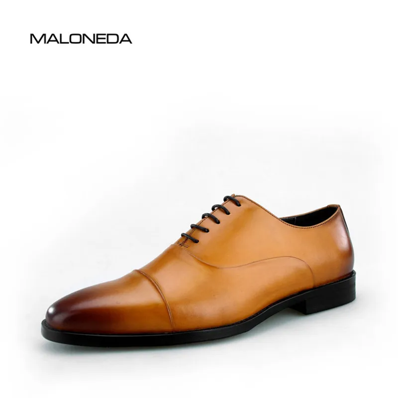 Vestir Negocios Maloneda Hecha Hombre naranja A Para Mano Planos De Negro Suela Marca Formal Cuero Moda Nueva Zapatos Goma qnH0qA
