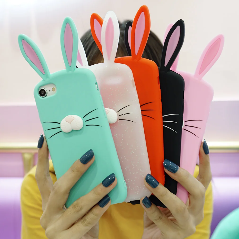 Rabbit Case For Iphone 6 6S X 7 8 Cartoon Funny Luxury Silicone Back Cover Shockproof Cute Matte Anti Knock |
