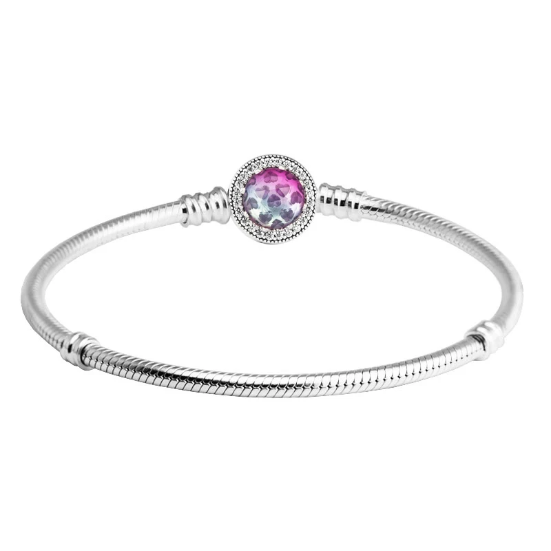 

Authentic 925 Sterling Silver Bracelet with Mix Pink Blue Crystal Clasp Fits European Charm Beads Fine Jewelry Women Gifts