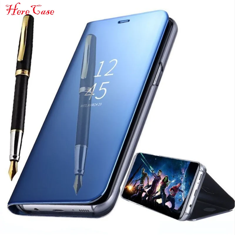 

For SamsungA3 A5 A7 2017 A8 2018 Plus Smart Leather Flip Stand Mirror View Case For Samsung Galaxy S9 S8 S7 edge Note 8 Cover