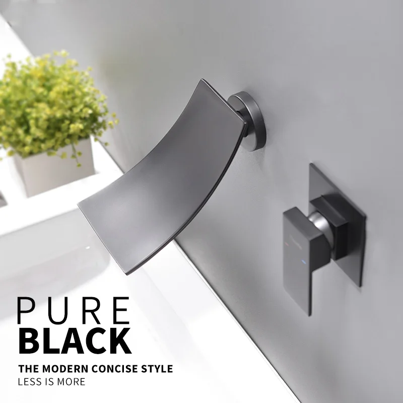 

fei matte black with waterfall faucet The dark into the wall type single hot and cold water bath crock bibcock
