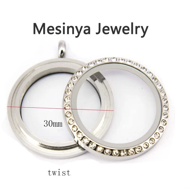 

Mesinya waterproof screw twist 30mm 316L Stainless steel czech crystal floating glass memory locket 10pcs keepsake fit charms