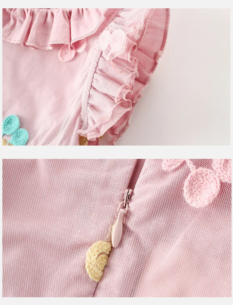 Платье для маленьких девочек хлопковые буфы на рукавах с вышивкой вишни кружевные бальные платья для новорожденных От 0 до 2 лет
