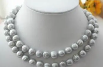 

Rare good quality 9-10MM gray south sea natural Pearl Necklace 32" 14K clasp