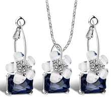 Романтические изящные наборы для невесты, синее Кристальное красочное ожерелье с белыми цветами, кольцо с большими ушами, серьги, набор украшений для женщин, свадебные украшения