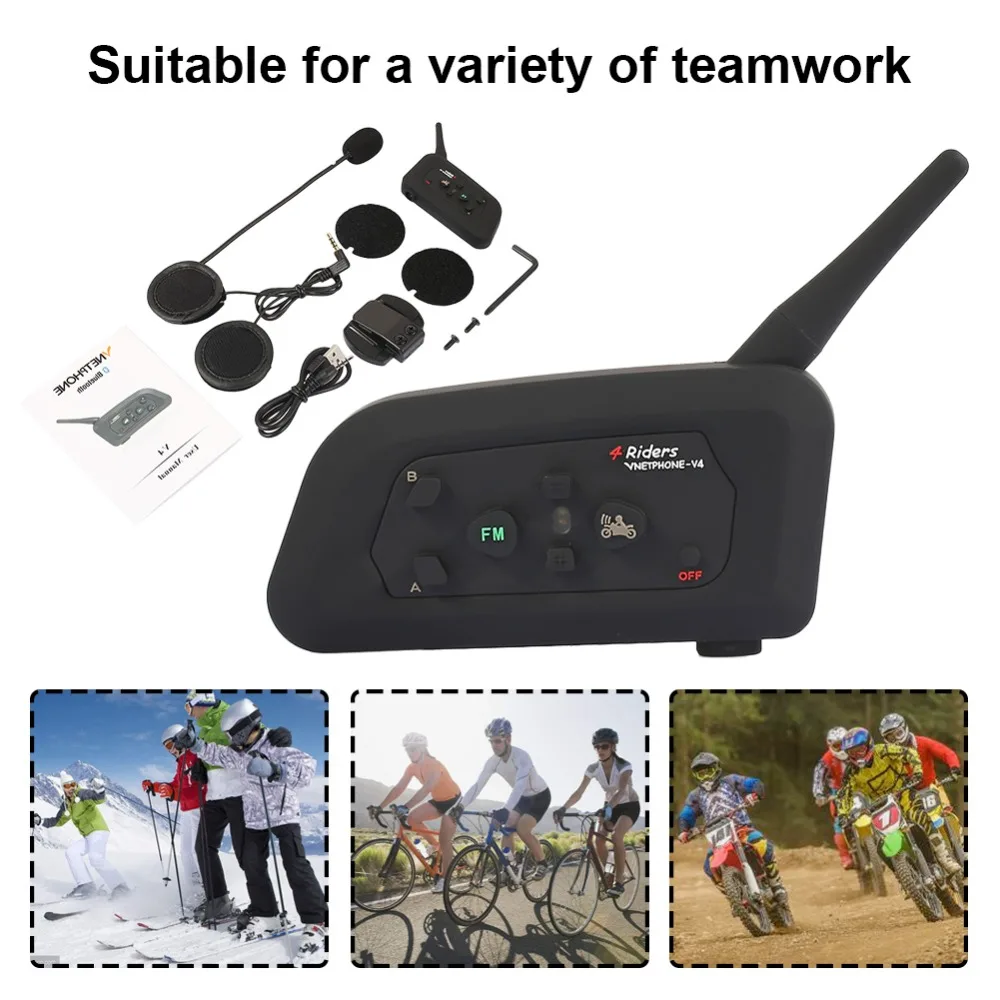 

Vehemo 2018 V4 1200M Motorcycle Bluetooth Helmet Headsets Intercom for 4 riders BT Wireless intercomunicador Interphone MP3 GPS