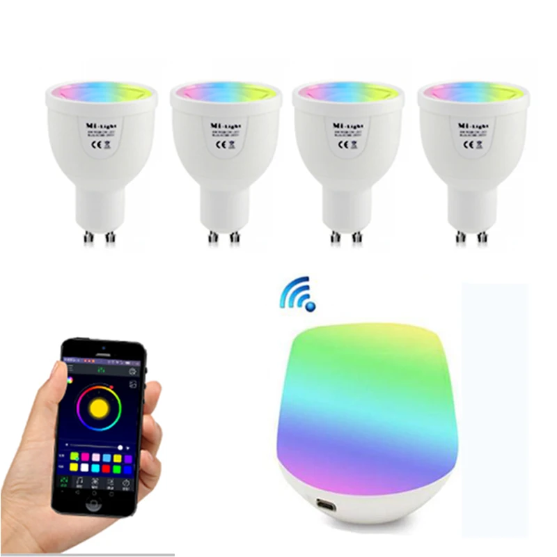 GU10 5 Вт RGBW лампы 85-265 В LED milight RGB лампы прожектор + Беспроводной Wi-Fi пульт дистанционного управления коробка для партии Освещение