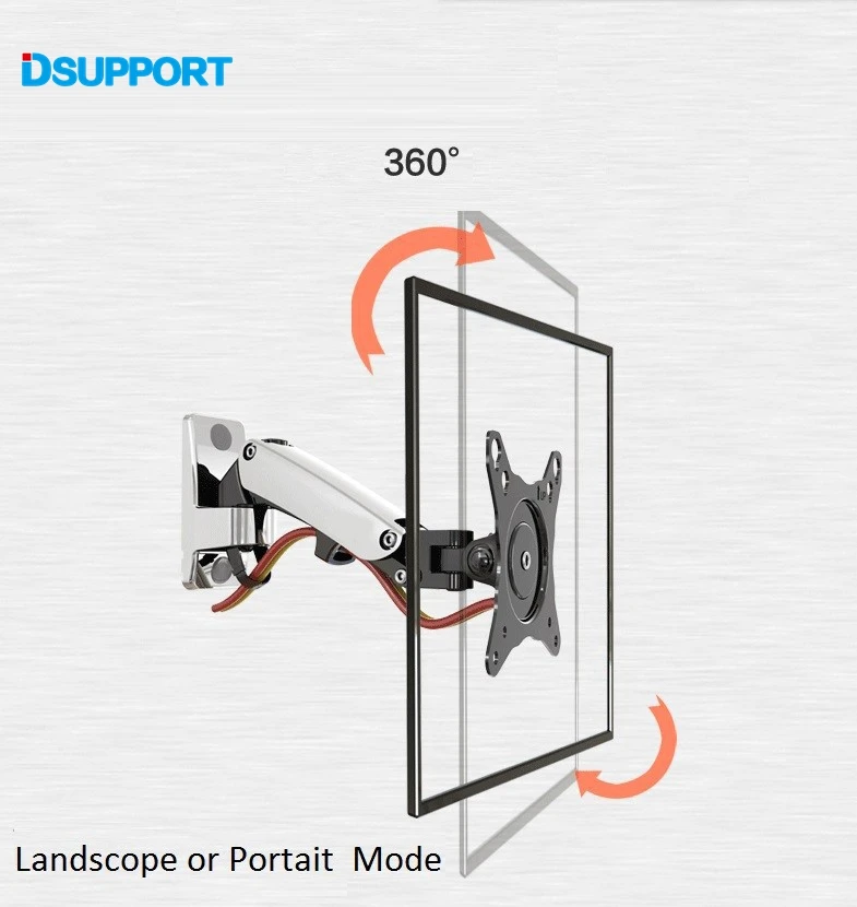 NB F120 17-2" газовая пружина полное движение ТВ настенное крепление ЖК-монитор держатель алюминиевый кронштейн серебряный черный