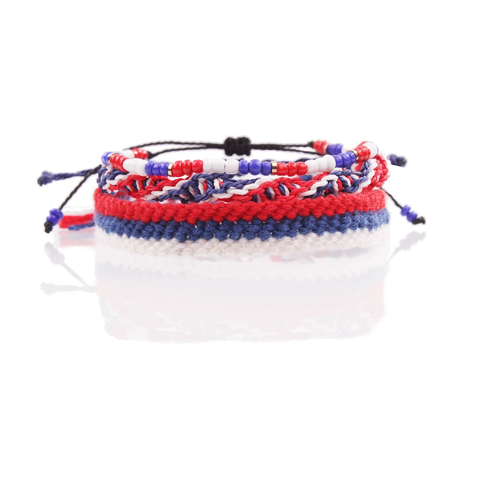 stack friendship bracelet red white blue color braided spiral NDA seed