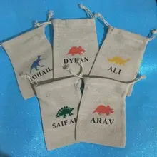 Индивидуальные имена с динозавром для детей на день рождения мешки для конфет спасибо любимые пакеты для подарков для будущей матери для крещения ребенка на Рождество и Год Вечерние Сумка для угощений