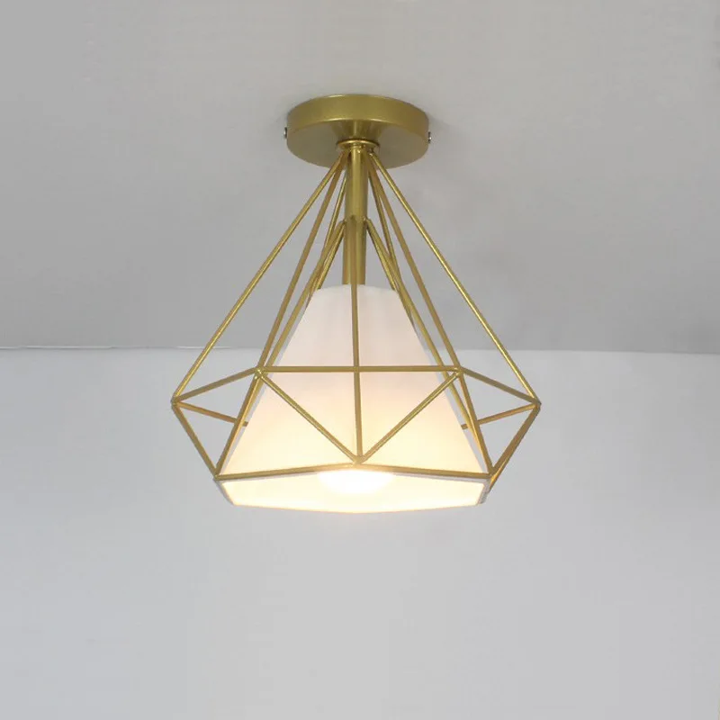 Садовый светильник, современный потолочный светильник светодиодный, подвесной, алмазный, железная клетка, домашний декор, для столовой, винтажный, минималистичный, геометрический - Цвет корпуса: Golden No bulb