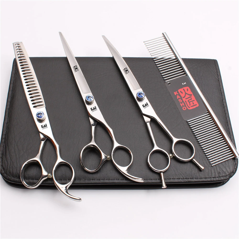 

H3004 4Pcs 8" 22cm JP 440C Kasho Clippers For Dog Cutting+Thinning Scissors+Down Curved Shears Professional Pets Hair Scissors