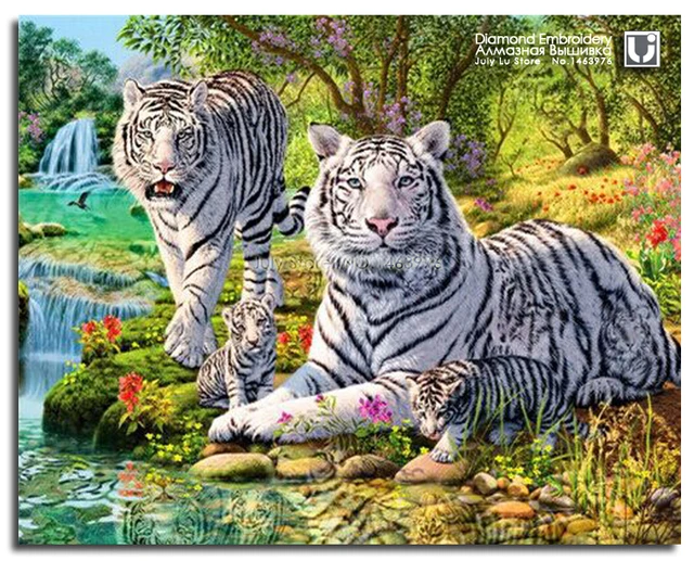 Famille de tigres blancs Diamant peinture animaux Diamant