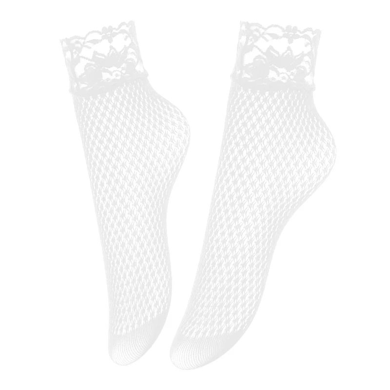 Прозрачные короткие кружевные носки женские летние винтажные Лолита с оборками лодыжки носки эластичные женственная сетчатая прозрачная носки нейлон шелк Skarpetki - Цвет: Белый