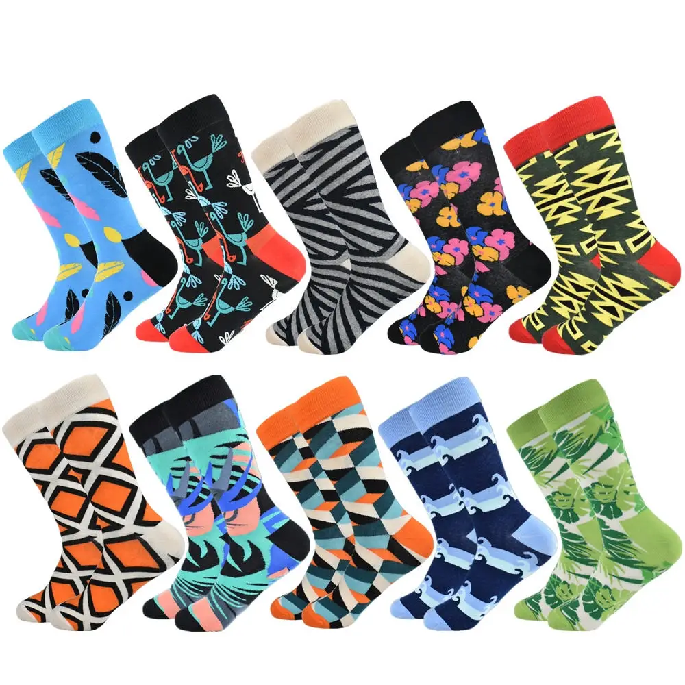 Мужские носки стандарт популярные мужские хлопчатобумажные носки хип-хоп красочные счастливые Скейтбординг счастливые мужские носки - Цвет: 10 pairs of socks 4