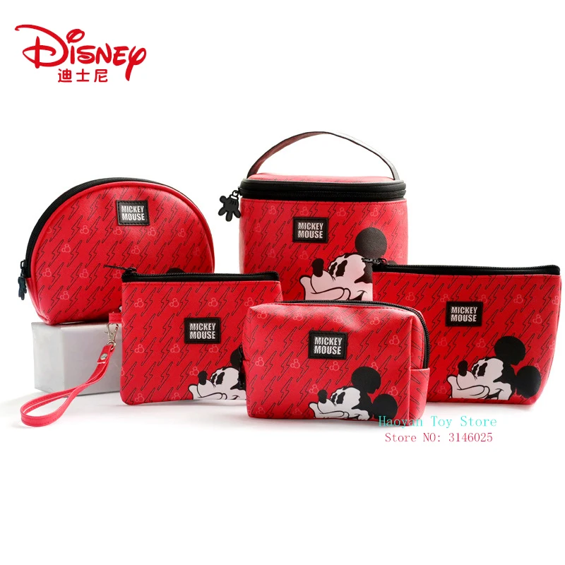 

Genuine Disney Red PVC Mickey Multi-function Women Bag Cosmetic Wallet Purse Bag Fashion Mummy Handheld for Girls Gifts