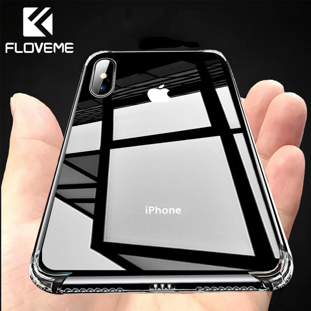 

FLOVEME Shockproof Soft Phone Case For iPhone XS XR XS Max Clear TPU Silicone Case For iPhone X 8 7 Plus Transparent Cover Cases