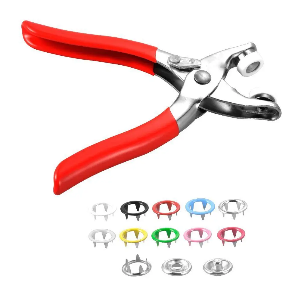 

100 set Prong Ring Press Studs Snap Fasteners Poppers Button 9.5mm 10 Colors + Pliers