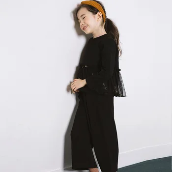 

Teenager Girls Clothing Set Children Outfits 2 Pcs Black Tulle Blouse Wide Pants 2019 Autumn Kids Clothing 4 6 8 10 12 14 yrs
