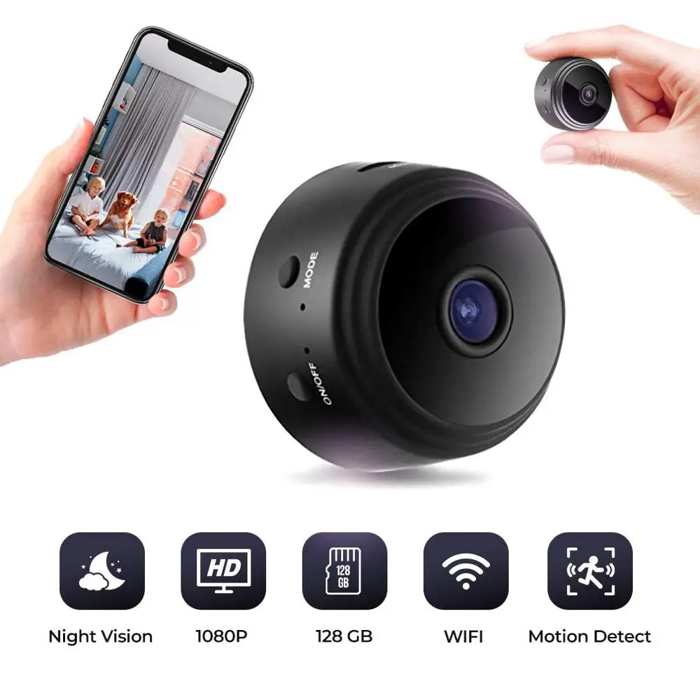 Online Cámara WiFi, cámara de seguridad portátil inalámbrica de 1080P pequeña cámara magnética de casa con detección de movimiento y visión nocturna